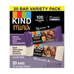 Best deal 👍 Snack Bars KIND Minis Bars, Salted Caramel Dark Chocolate Nut/Dark Chocolate Almond Coconut, 0.7 Oz., 20/Pack (27970) 🌟