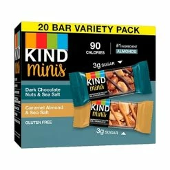Cheapest 🌟 Snack Bars KIND Minis Bars, Dark Chocolate Nuts And Sea Salt/Caramel Almond And Sea Salt, 0.7 Oz., 20/Pack (27964) 🌟