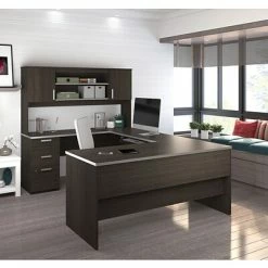 Best deal 👏 Office Desks Bestar® Ridgeley 65" U-shaped Desk, Dark Chocolate (52414-79) 🎉