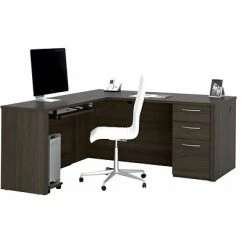 Flash Sale 🌟 Office Desks Bestar® Embassy 66"W L-shaped Desk In Dark Chocolate (60852-79) 🤩