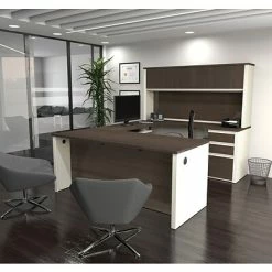 New 💯 Office Desks Bestar® Prestige+ 71" U-Station And 2 Pedestals, White Chocolate/Antigua (99853-52) ⭐
