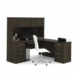 Brand new ⌛ Office Desks Bestar® Embassy 71"W L-shaped Desk In Dark Chocolate (60893-79) 🌟