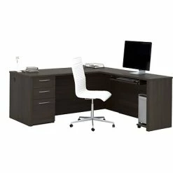 Coupon 🎁 Office Desks Bestar® Embassy 71"W L-shaped Desk In Dark Chocolate (60892-79) 🛒