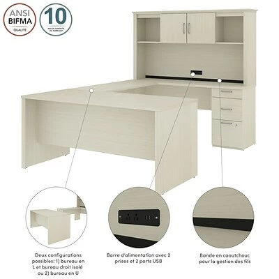 Deals 🧨 Office Desks Bestar Logan 66W U Or L-Shaped Executive Office Desk With Pedestal And Hutch, White Chocolate (46410-31) ⌛ - Image 6