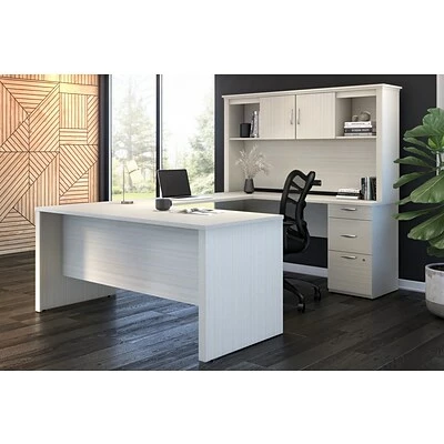 Deals 🧨 Office Desks Bestar Logan 66W U Or L-Shaped Executive Office Desk With Pedestal And Hutch, White Chocolate (46410-31) ⌛ - Image 8