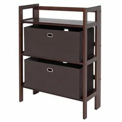 Brand new 😍 Bookcases & Bookshelves Winsome Torino 3-Pc Folding Bookcase W/ Fabric Baskets, Walnut/Chocolate (94397) 👏