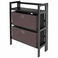 Deals 🤩 Bookcases & Bookshelves Winsome Torino 3-Pc Folding Bookcase W/ Fabric Baskets, Black/Chocolate (20382) 🧨