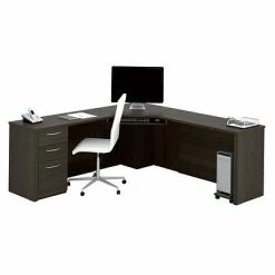 Brand new 🛒 Office Desks Bestar® Embassy 78"W Corner Desk In Dark Chocolate (60899-79) 🥰