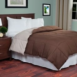 Deals 🎁 Bedding Accessories Lavish Home 64-14-T-CT Twin Reversible Down Alternative Comforter, Chocolate/Taupe ✔️