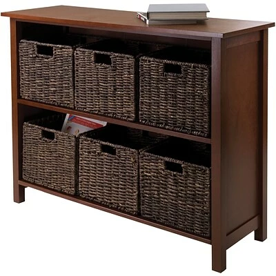 Best Sale ๐ Winsome Shelving Winsome Granville Beech Wood 7-Pc 2-Section Storage Shelf With 6 Foldable Corn Husk Baskets, Walnut ๐