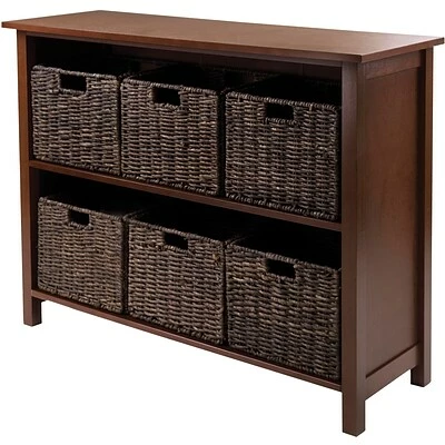 Best Sale ๐ Winsome Shelving Winsome Granville Beech Wood 7-Pc 2-Section Storage Shelf With 6 Foldable Corn Husk Baskets, Walnut ๐ - Image 2